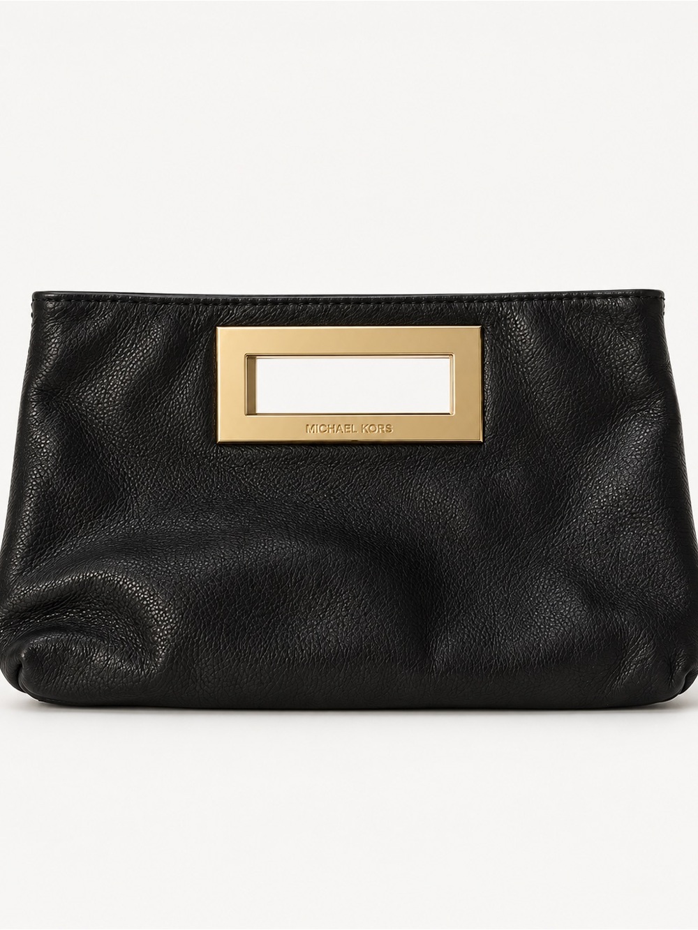 Michael Kors Black Leather Clutch with Gold Rectangular Handle